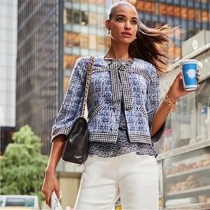 Cabi Reina 21 Club Blue Black Tweed Crop Jacket Blazer Houndstooth XL NWOT